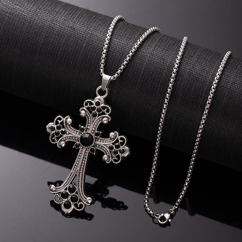 Wholesale Hollow Flower Necklace Diamond Cross Pendant Necklace Sweater Chain